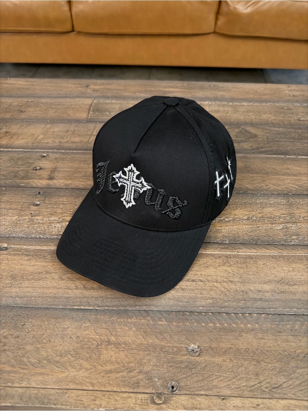 Jesus Cross Embroidered Black Trucker Hat Snapback 5 Panel High Quality